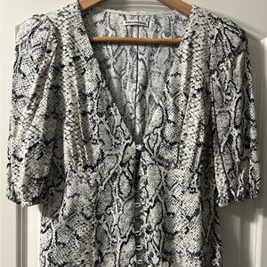Reformation Black and White Snake Print Blouse